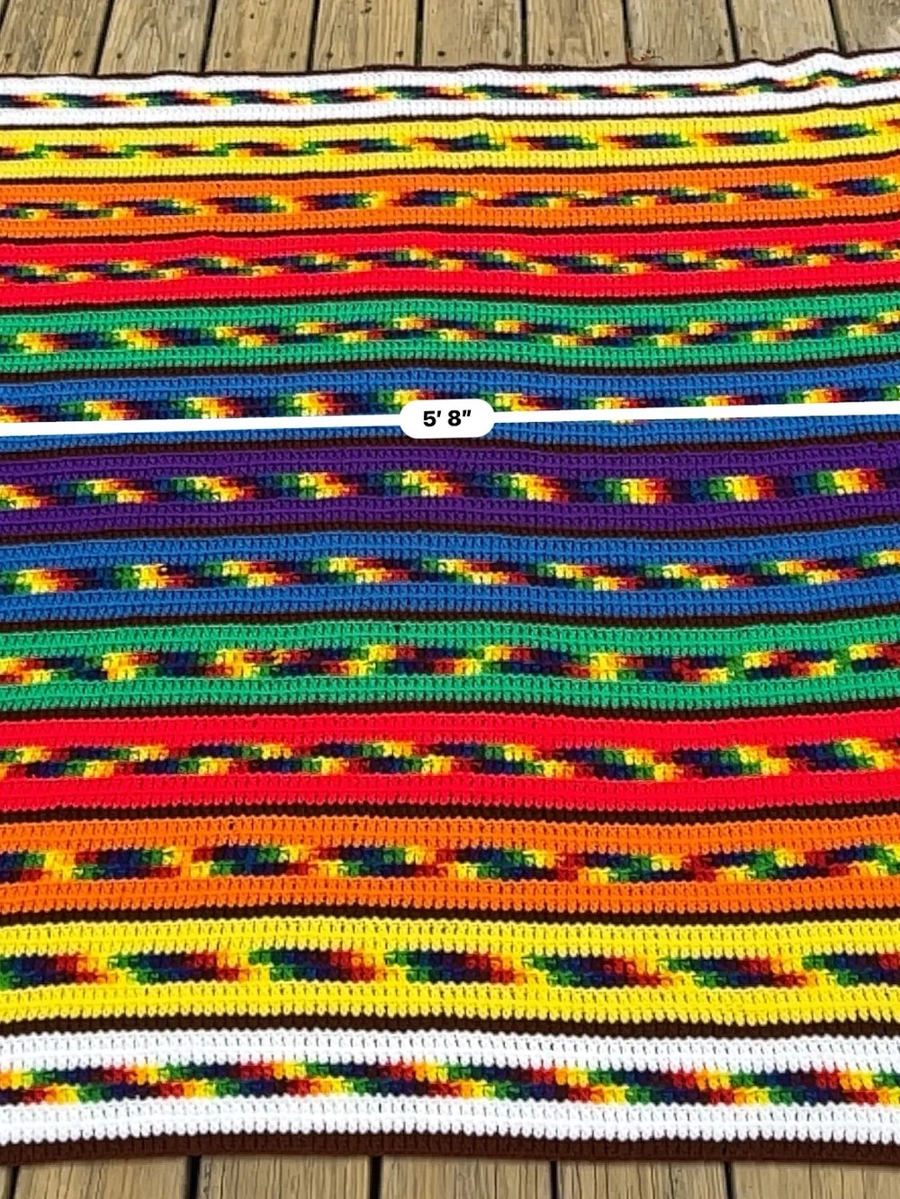 Handmade Multicolor Striped Crochet Throw Blanket - Vibrant Rainbow Accent
